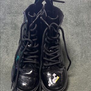 Black Patent Leather Lace-Up Boots